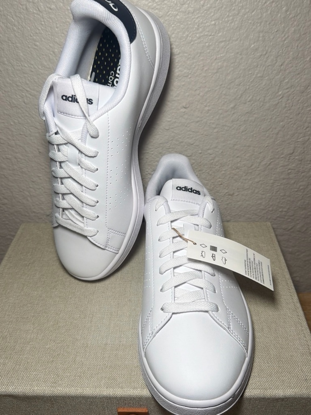 adidas White Low-Top Leather Sneakers with Navy Heel Tab